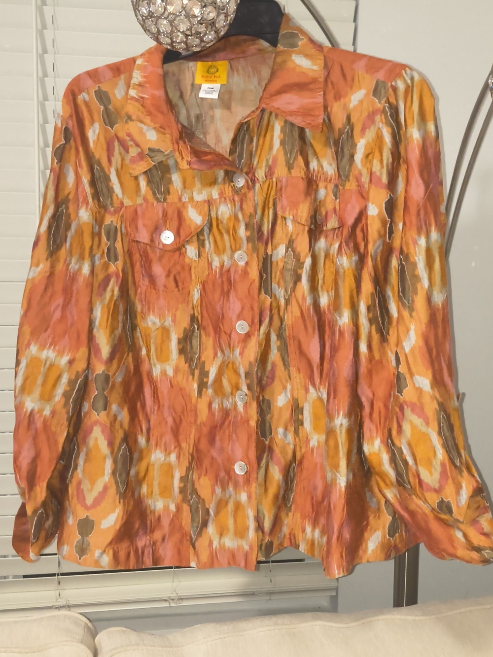 Ruby Rd. Orange Pink and Brown Abstract Button-Front Top - Picture 5 of 8